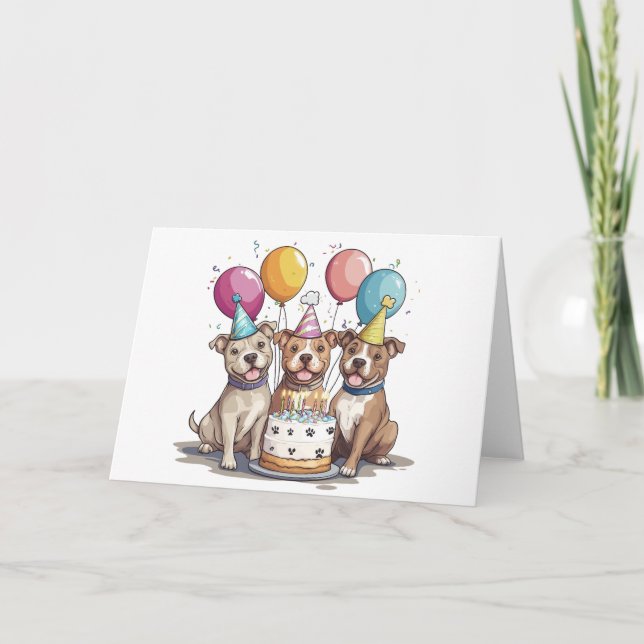 Birthday Pit Bull Dogs Card (Front)