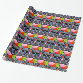 Birthday Pitbull in sunglasses  dog wrapping paper