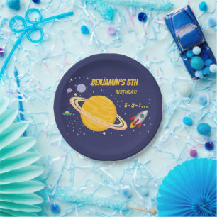 Birthday Planets & Rocket Ship in Outer Space Paper Plate