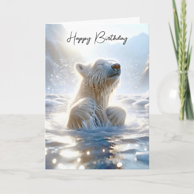 Birthday Polar Bear In Arctic Water Card (Front)