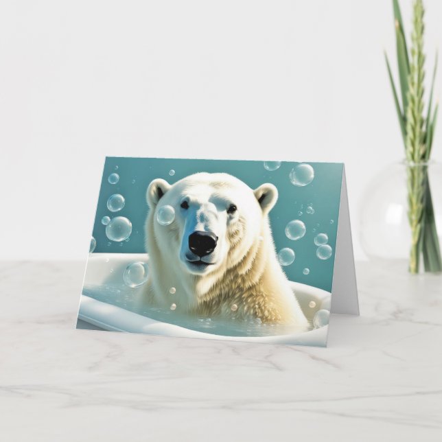 Birthday Polar Bear In Bubble Bath Card (Front)