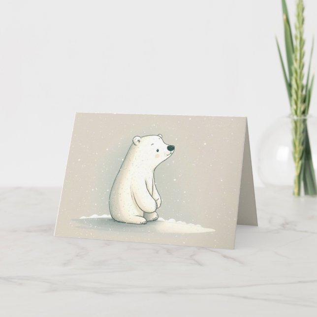 Birthday Polar Bear In Snowflakes  Card (Front)