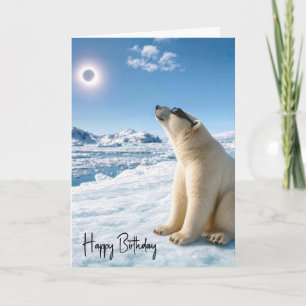 Birthday Polar Bear Looking at Solar Eclipse Card