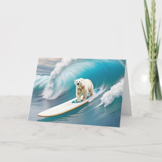 Birthday Polar Bear On A Surfboard Card (Front)