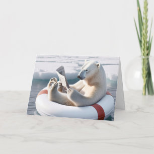 Birthday Polar Bear Reading a Newspaper Card