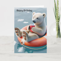 Birthday Polar Bear Sipping a Drink