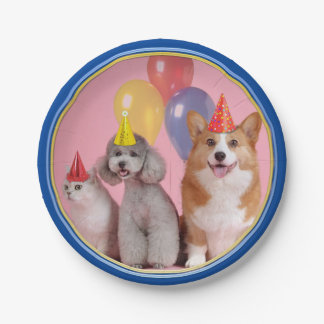 Birthday poodle and Corgi paper plates