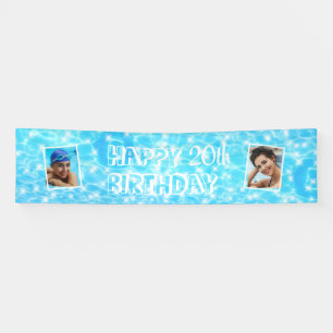 Birthday pool party beach party 2 custom photos banner