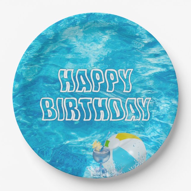 Birthday Pool Party Fun Paper Plate (Front)