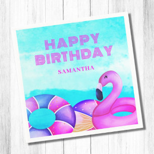 Birthday Pool Party Pink Flamingo Napkin