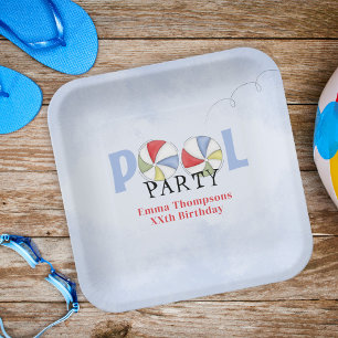 Birthday Pool Party Summer Fun Cute Beach Balls Paper Plate