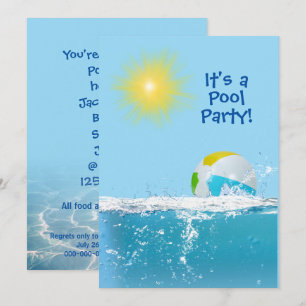 Birthday Pool Party with Beach Ball Invitation