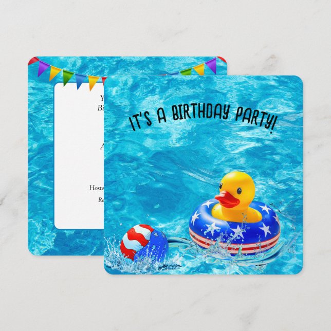 Birthday Pool Party With Yellow Duck Invitation (Front/Back)