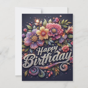 Birthday postcard : colourful glittre 