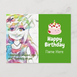 Birthday postcard with anime pictures (design 4)