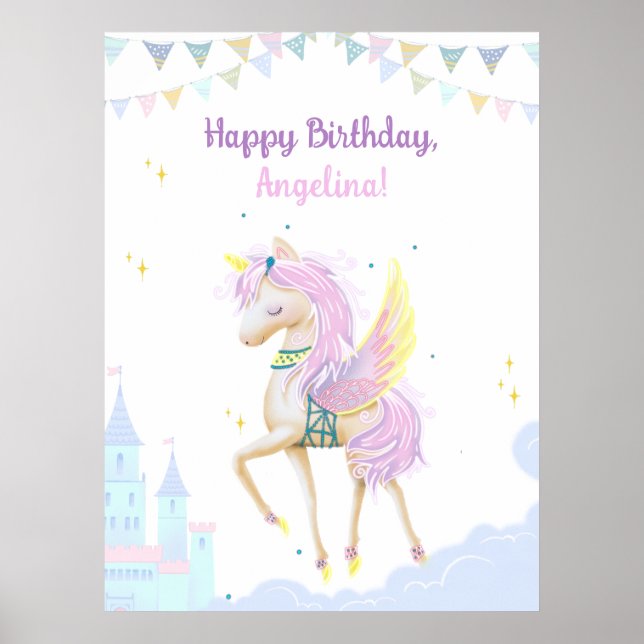 Birthday Poster with an adorable unicorn. (Front)