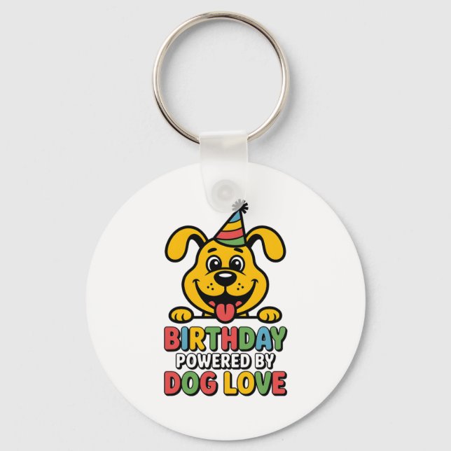 Birthday Powered by Dog Love Design Keychain (Front)