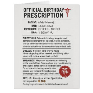Birthday Prescription Pad Huge Card