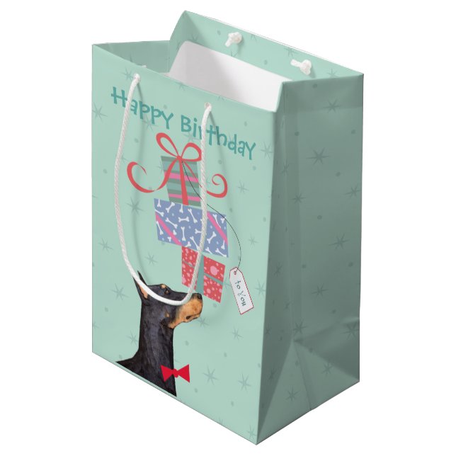 Birthday Presents Doberman Medium Gift Bag (Front Angled)