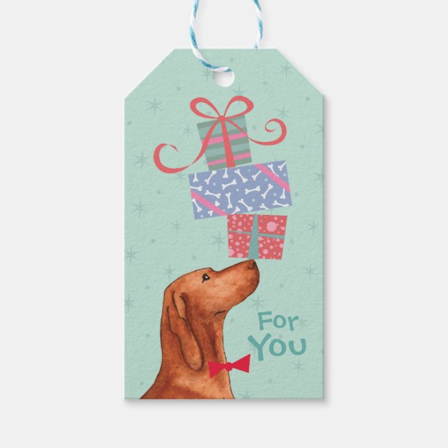 Birthday Presents Vizsla Gift Tags (Front)