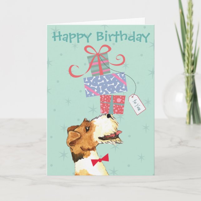 Birthday Presents Wire Fox Terrier Card (Front)