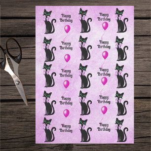 Birthday Pretty Black Cats Pink Bows Pink Balloons Tissue Paper