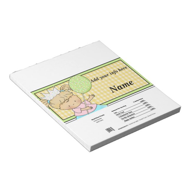 Birthday Princess Candy Bar Wrapper Party Favours Notepad (Angled)