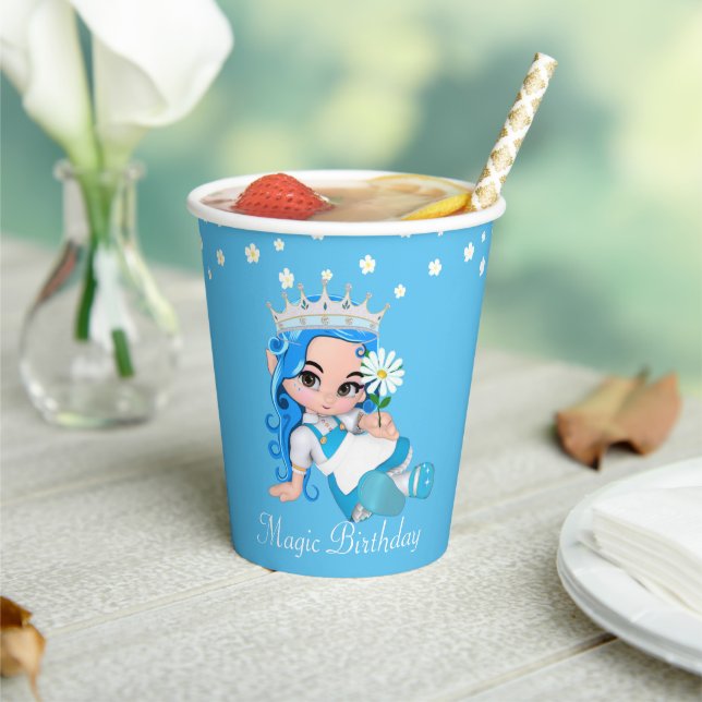 Birthday Princess Fairy and Flowers on Turquoise Paper Cups (Insitu)
