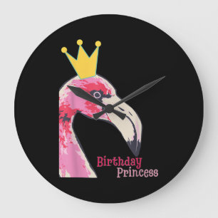 Birthday Princess Girl Flamingo Cute Flamingo Large Clock