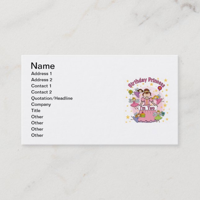 Birthday Princess I'm Two T-shirts and Gifts Business Card (Front)