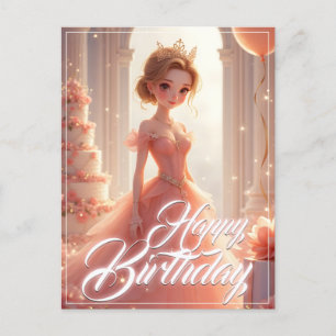 Birthday Princess in a Dreamy Pink Gown Holiday Postcard