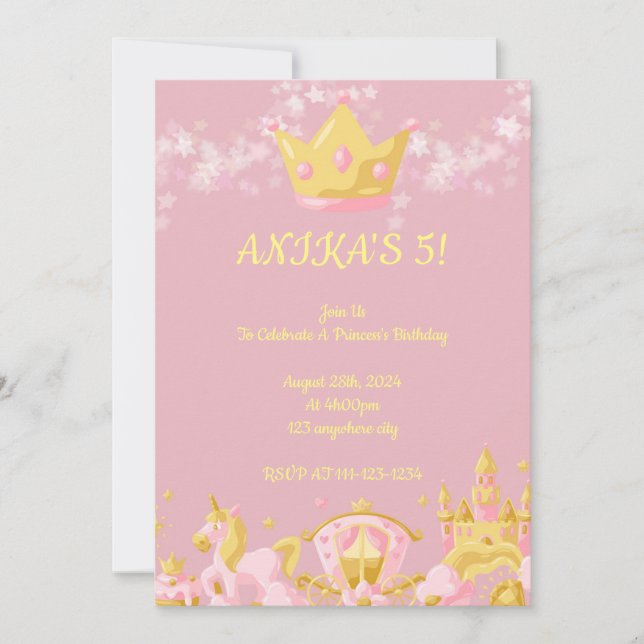BIRTHDAY PRINCESS INVITATION PEACH COLOR (Front)