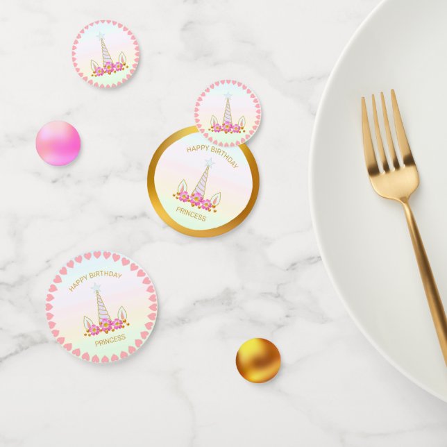 Birthday Princess Unicorn, Hearts & Gold Confetti (Group)