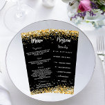 Birthday Progam Menu black gold glitter<br><div class="desc">Birthday party program on the front and the menu on the back.  Personalize and add a name,  age,  date,  program on the front and a the menu on the back.  A chic black background,  decorated with faux glitter dust.  White coloured letters.</div>