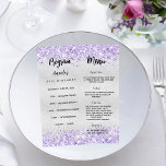 Birthday Progam Menu silver violet confetti<br><div class="desc">Birthday party program on the front and the menu on the back.  Personalize and add a name,  age,  date,  program on the front and a the menu on the back.  A stylish faux silver looking background,  decorated with violet confetti. Black coloured letters.</div>