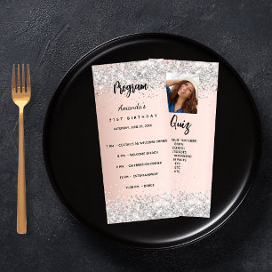 Birthday Progam Quiz rose gold silver photo Rack Card