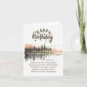 Birthday Psalm 1-3 Bible Verse Nature Watercolor Card