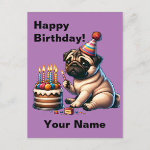 Birthday Pug Customizable Greeting Postcard