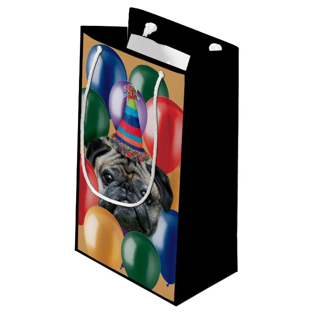 Birthday Pug dog gift bag (Back Angled)