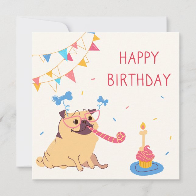 Birthday Pug Holiday Card (Front)