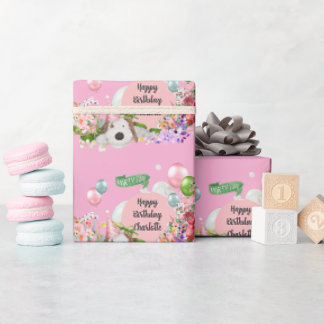 Birthday Pup Pink Customizable Wrapping Paper