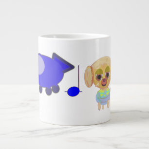 Birthday Puppy's Blue Spaceship Large Coffee Mug