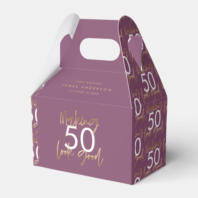 birthday purple and gold simple elegant  favor box (Front Side)
