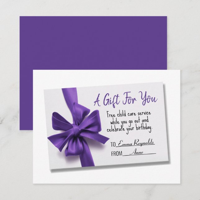 Birthday Purple Bow Gift Card (Front/Back)