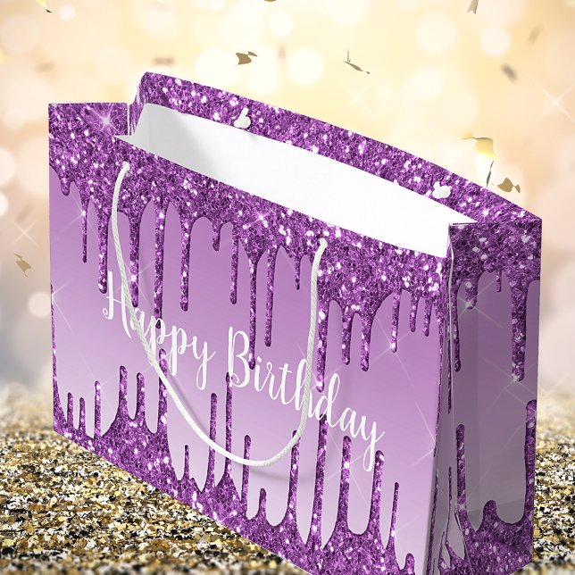 Birthday purple glitter drips luxury  large gift bag (Creator Uploaded)