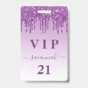 Birthday purple glitter drips monogram luxury vip  badge