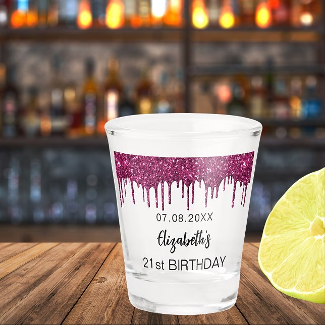 Birthday purple glitter drips name  shot glass (Creator Uploaded)