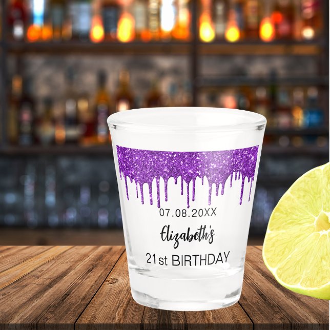 Birthday purple glitter drips name shot glass (Creator Uploaded)