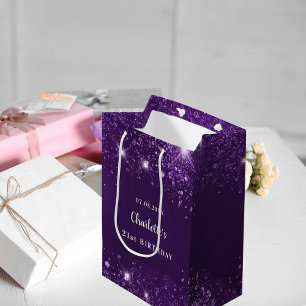 Birthday purple glitter medium gift bag