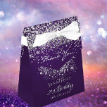 Birthday purple glitter silver  thank you favor box<br><div class="desc">Elegant, classic, glamorous for a 21st (or any age) birthday party favors. A deep purple background, the purple color is uneven. Decorated with faux silver glitter dust. With the text: 21st Birthday and Thank You written with a modern hand lettered style script. Personalize and add a name and a date....</div>